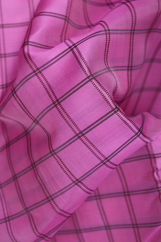 Kanchipuram Silk Saree In Rose Pink With Checked Design