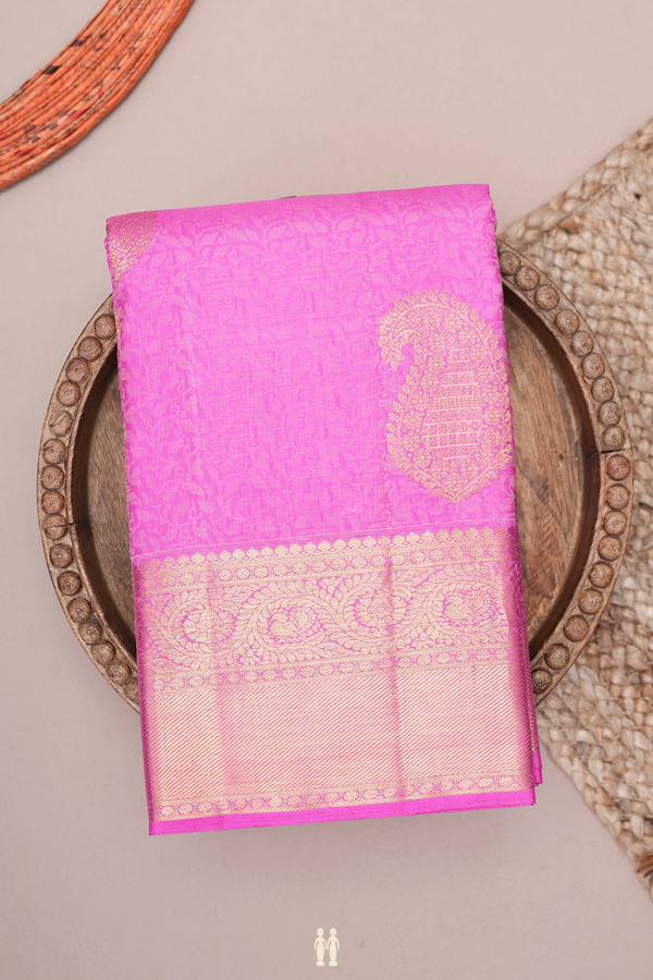 Kanchipuram Silk Saree In Rose Pink With Jacquard Pattern