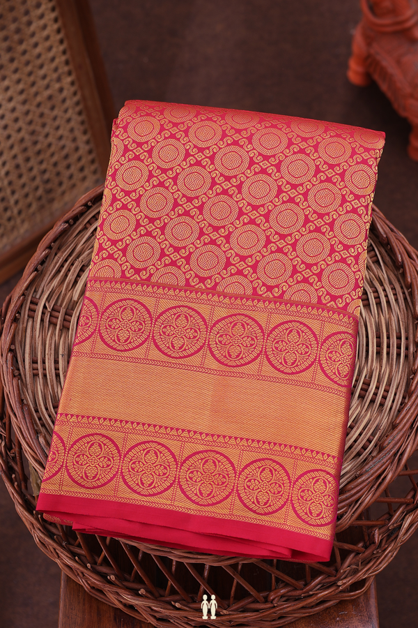 Kanchipuram Silk Saree In Rose Red With Brocade Design