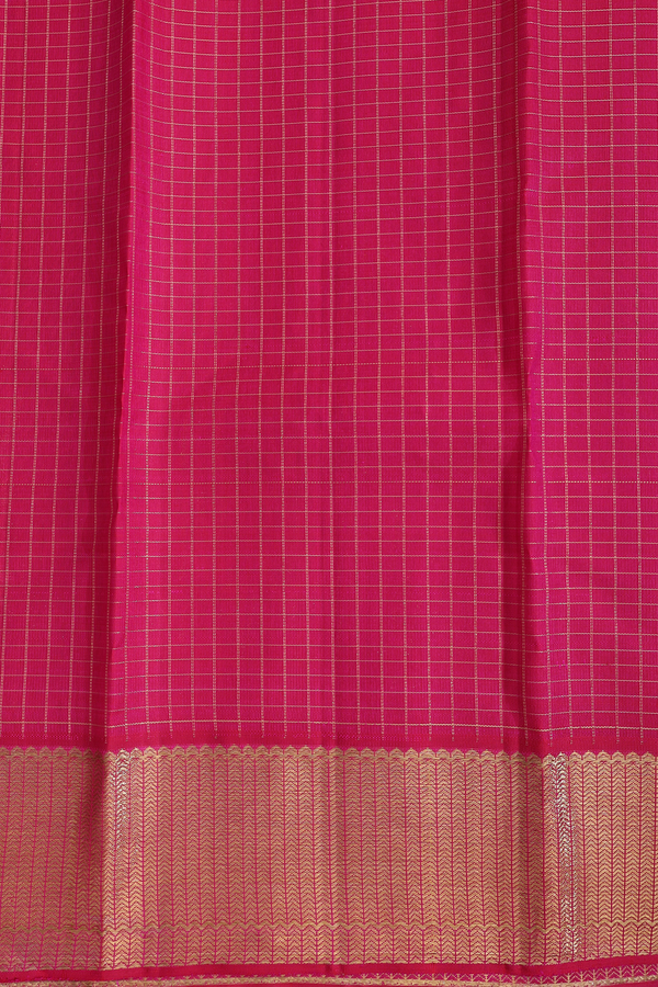 Kanchipuram Silk Saree In Rose Red With Checks Along Buttas