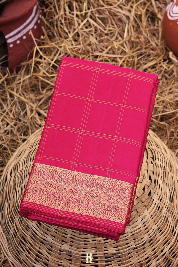 Kanchipuram Silk Saree In Rose Red With Checks Design