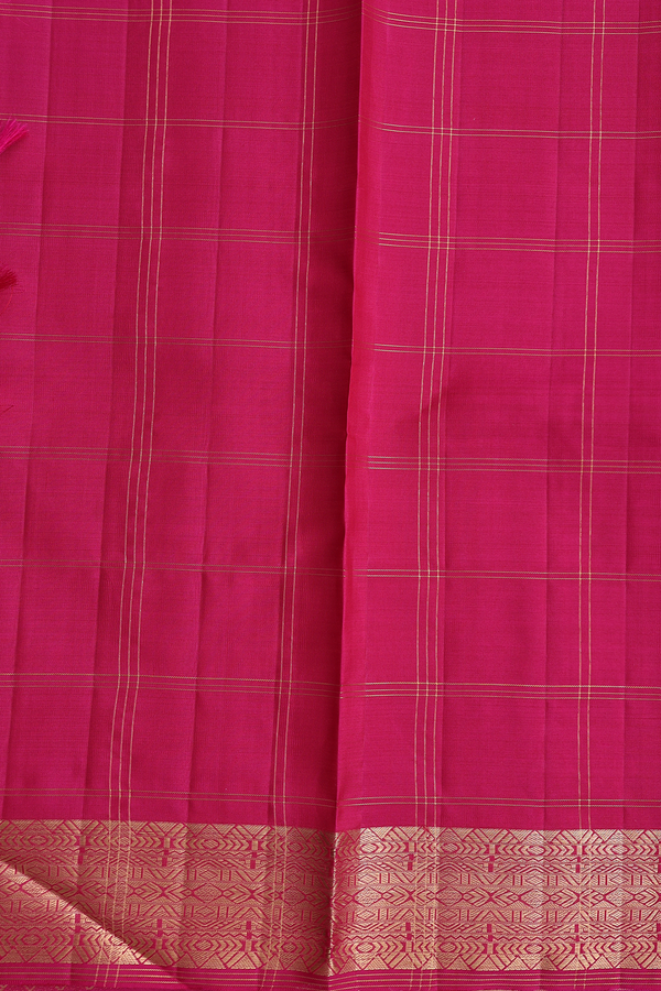 Kanchipuram Silk Saree In Rose Red With Checks Design