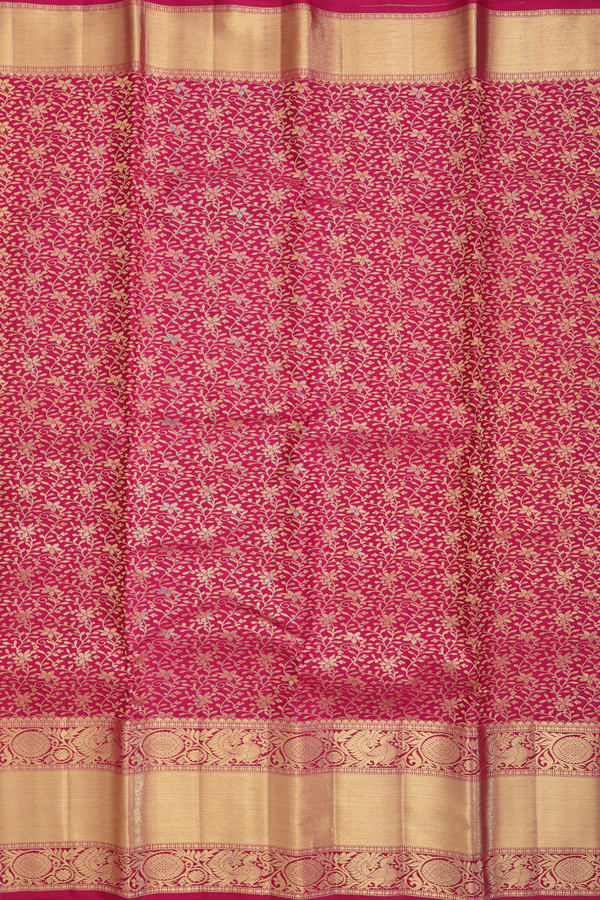 Kanchipuram Silk Saree In Rose Red With Floral Design
