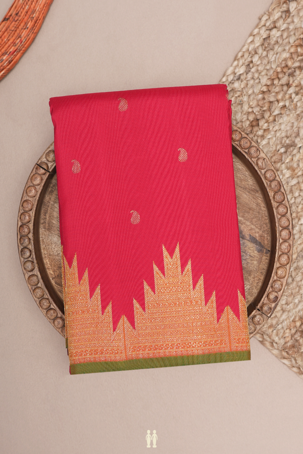 Kanchipuram Silk Saree In Rose Red With Paisley Buttas