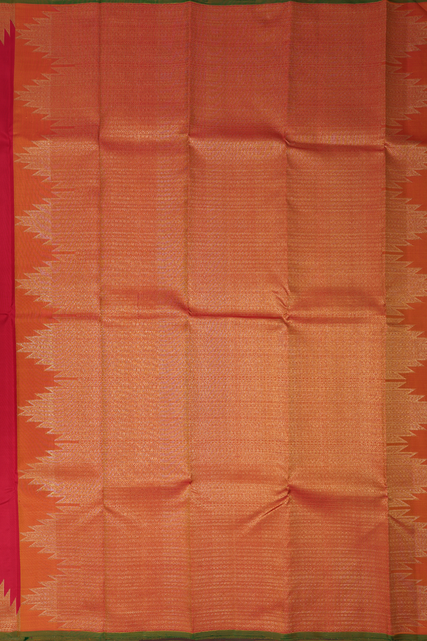 Kanchipuram Silk Saree In Rose Red With Paisley Buttas