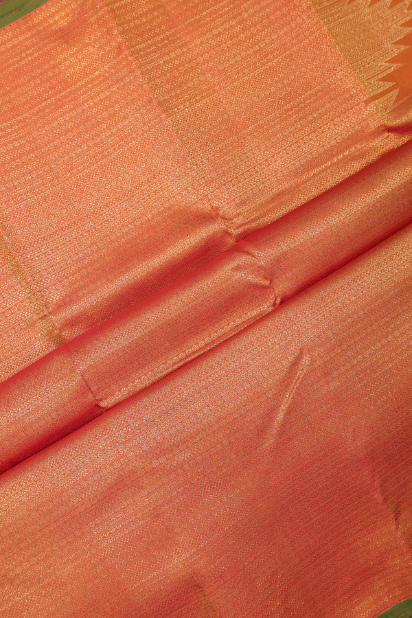 Kanchipuram Silk Saree In Rose Red With Paisley Buttas