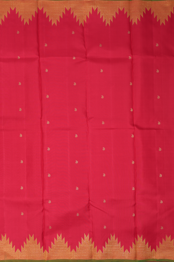 Kanchipuram Silk Saree In Rose Red With Paisley Buttas