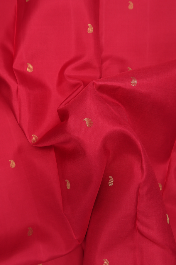 Kanchipuram Silk Saree In Rose Red With Paisley Buttas