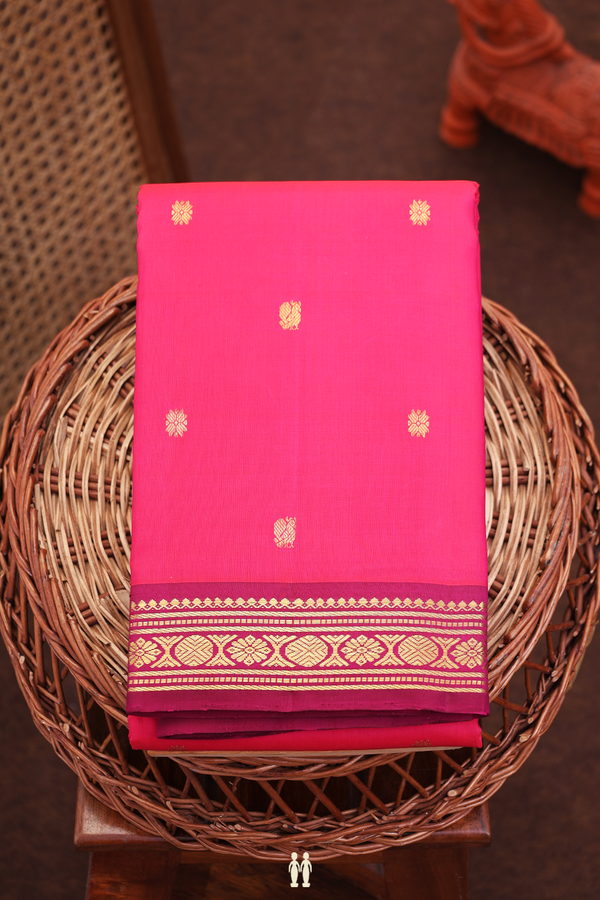 Kanchipuram Silk Saree In Rose Red With Peacock Buttas