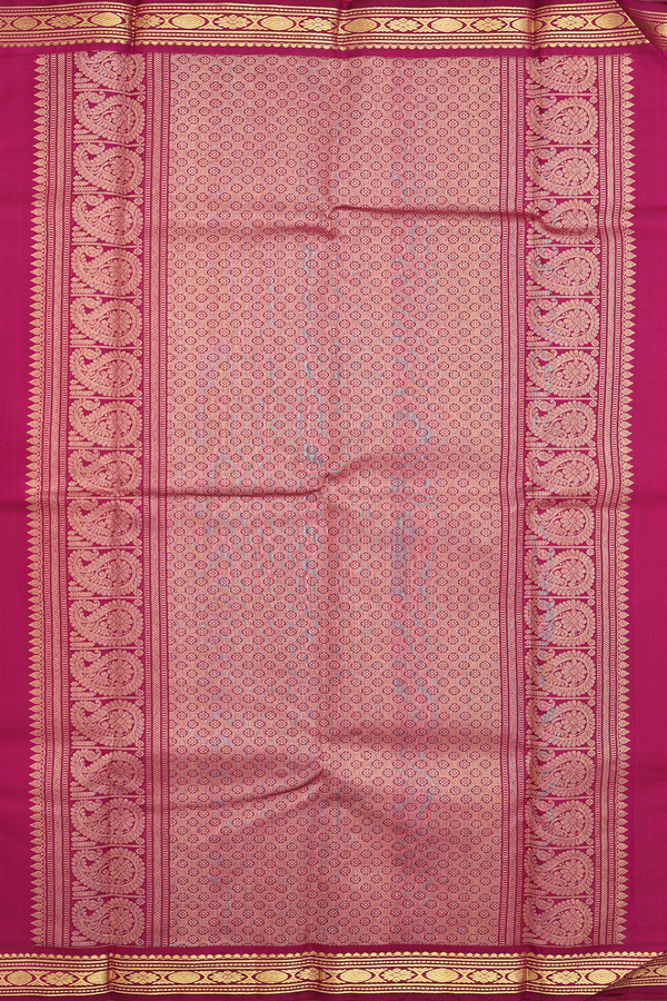 Kanchipuram Silk Saree In Rose Red With Peacock Buttas
