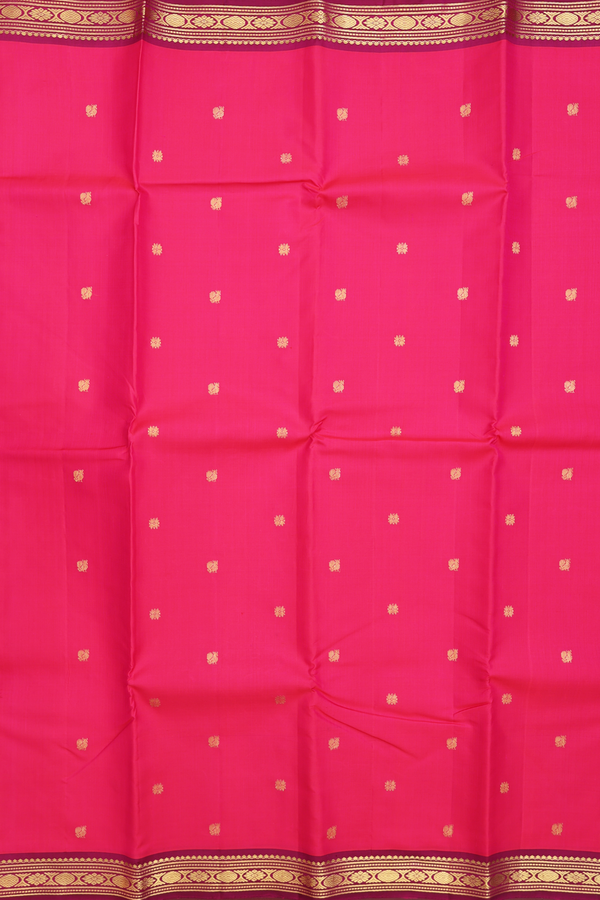 Kanchipuram Silk Saree In Rose Red With Peacock Buttas
