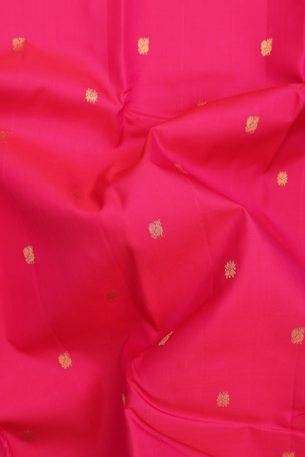 Kanchipuram Silk Saree In Rose Red With Peacock Buttas