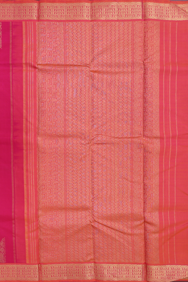 Kanchipuram Silk Saree In Rose Red With Thilagam Buttas