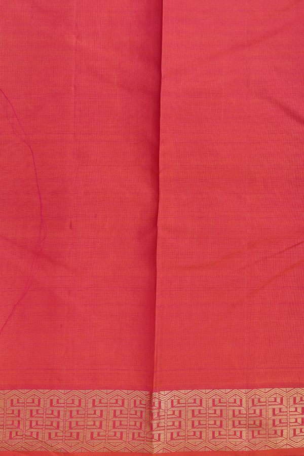 Kanchipuram Silk Saree In Rose Red With Thilagam Buttas