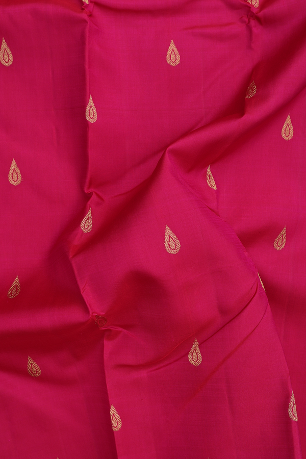 Kanchipuram Silk Saree In Rose Red With Thilagam Buttas