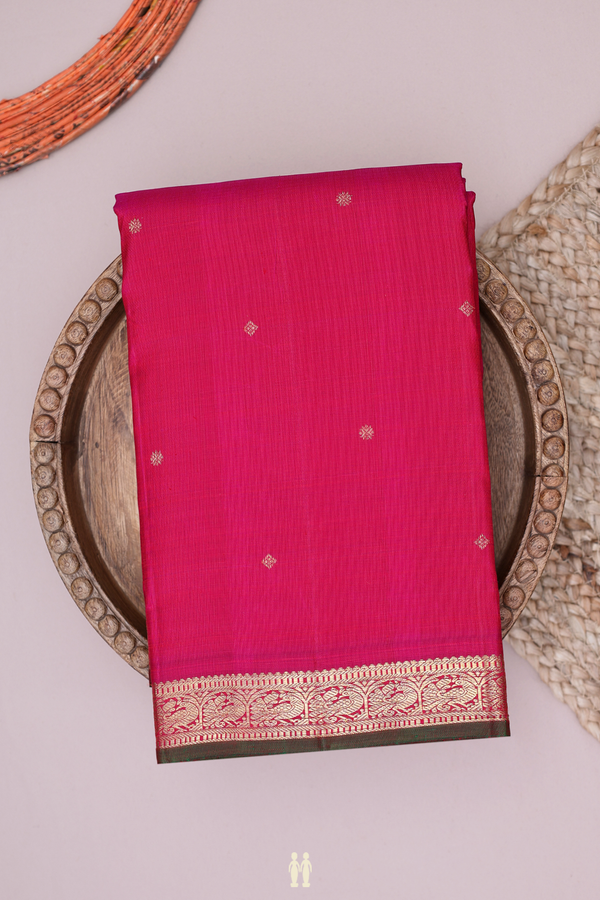 Kanchipuram Silk Saree In Rose Red With Zari Buttis