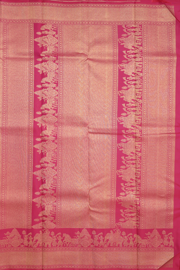 Kanchipuram Silk Saree In Dark Pink With Zari Buttas