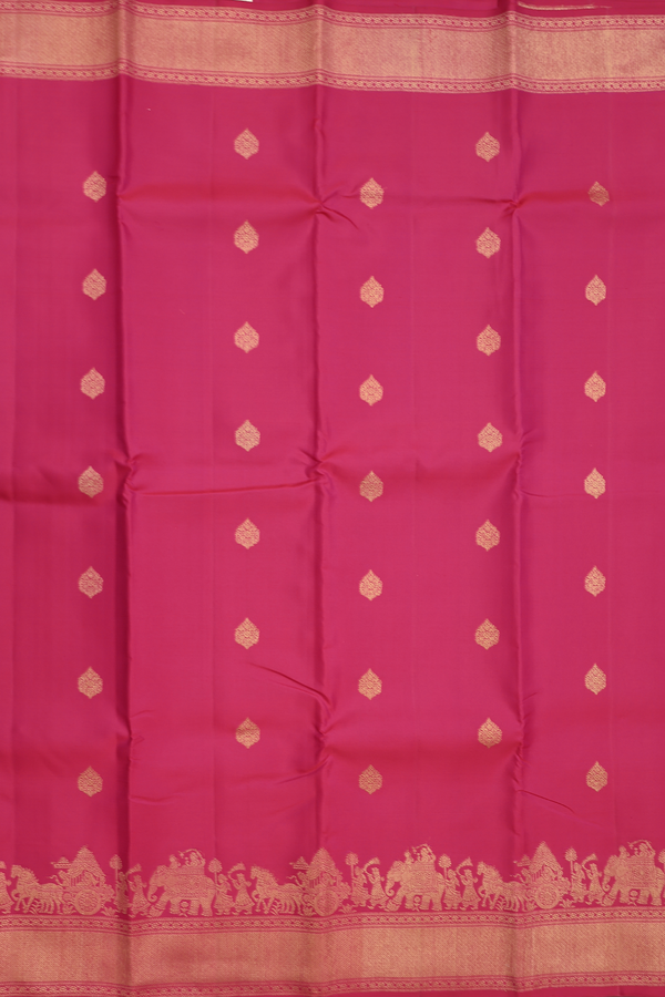 Kanchipuram Silk Saree In Dark Pink With Zari Buttas