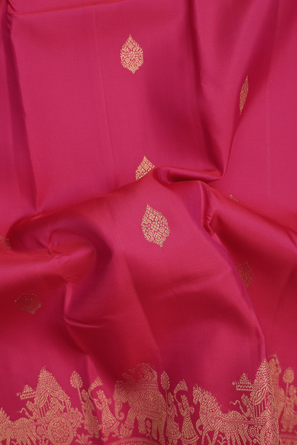 Kanchipuram Silk Saree In Dark Pink With Zari Buttas