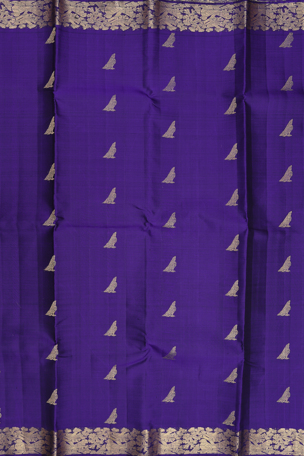 Kanchipuram Silk Saree In Royal Blue With Bird Buttas