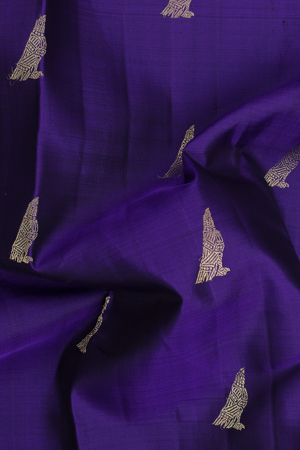 Kanchipuram Silk Saree In Royal Blue With Bird Buttas