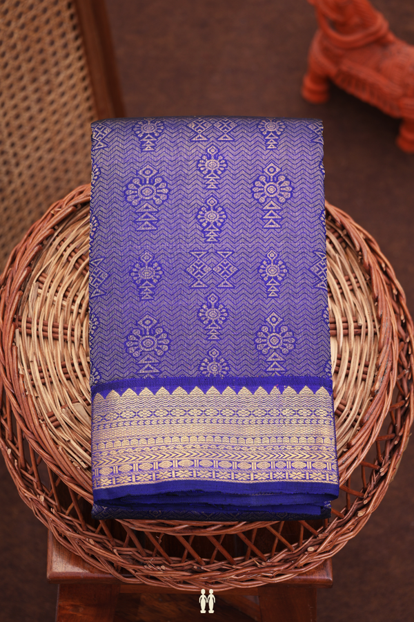 Kanchipuram Silk Saree In Royal Blue With Brocade Design