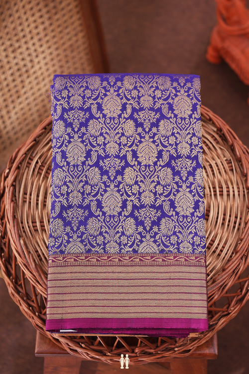 Kanchipuram Silk Saree In Royal Blue With Brocade Design