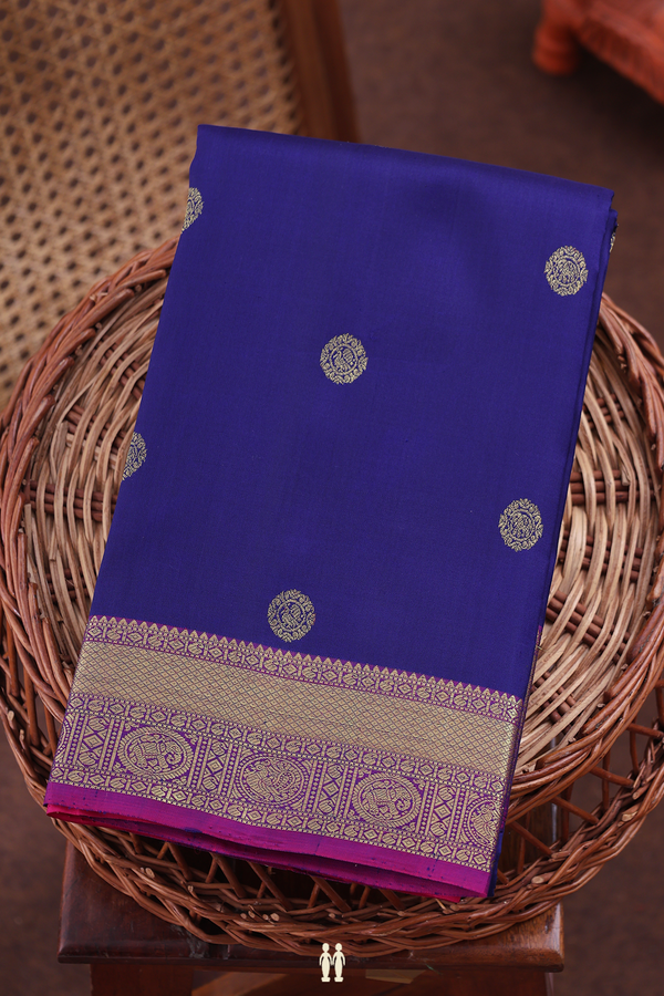 Kanchipuram Silk Saree In Royal Blue With Chakram Buttas