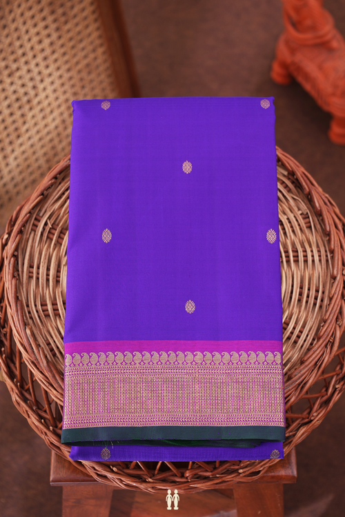 Kanchipuram Silk Saree In Royal Blue With Chakram Buttas