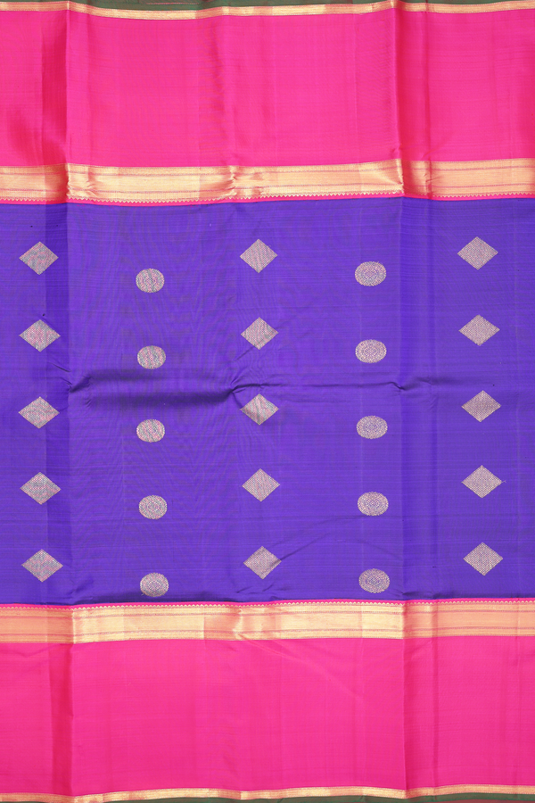 Kanchipuram Silk Saree In Royal Blue With Chakram Buttas