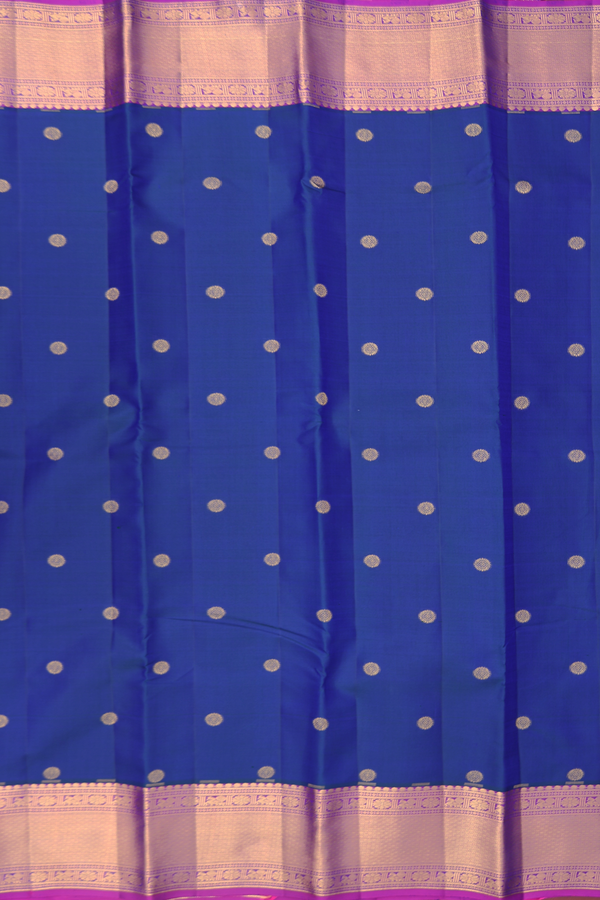 Kanchipuram Silk Saree In Royal Blue With Chakram Buttas