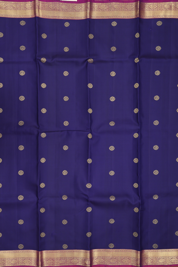 Kanchipuram Silk Saree In Royal Blue With Chakram Buttas