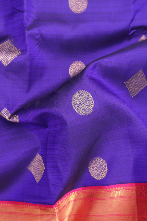 Kanchipuram Silk Saree In Royal Blue With Chakram Buttas