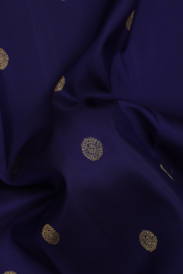 Kanchipuram Silk Saree In Royal Blue With Chakram Buttas