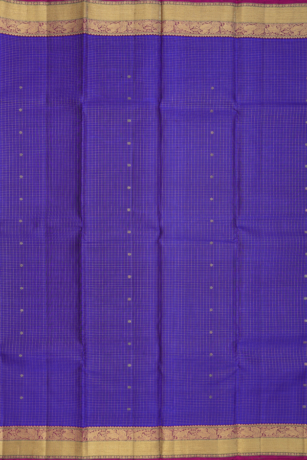 Kanchipuram Silk Saree In Royal Blue With Checks Along Buttas