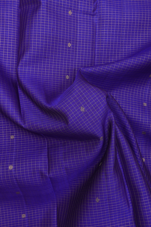Kanchipuram Silk Saree In Royal Blue With Checks Along Buttas