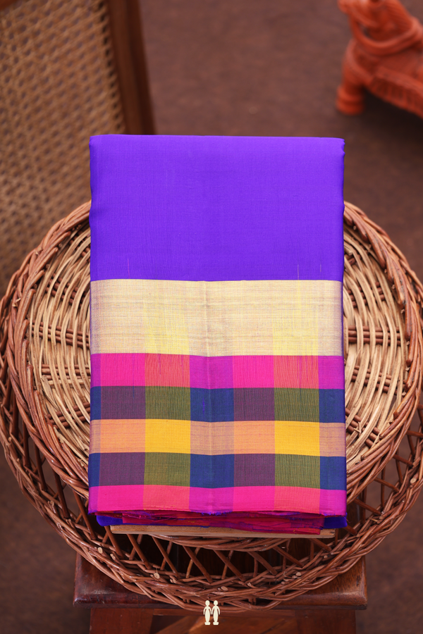 Kanchipuram Silk Saree In Indigo Blue With Checks Border
