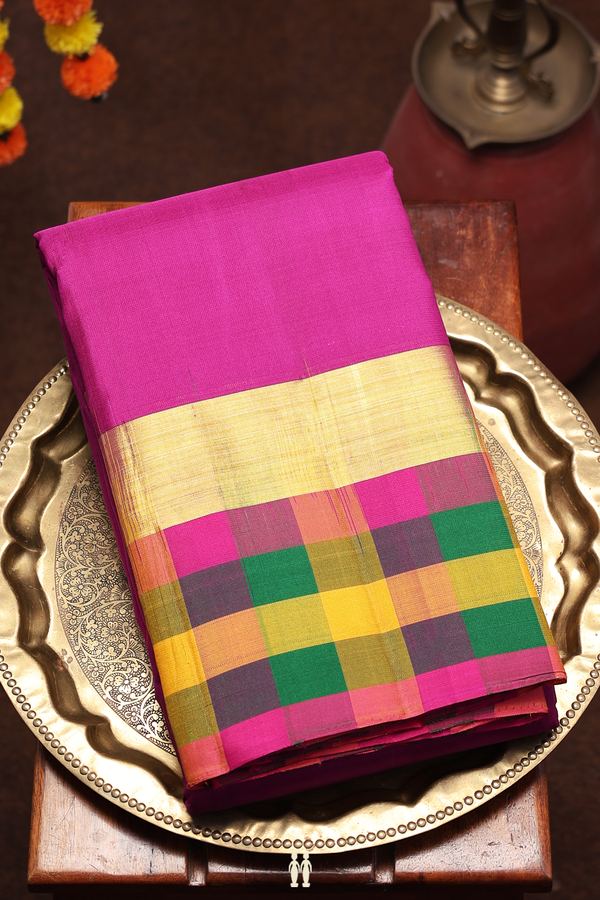 Kanchipuram Silk Saree In Purple With Checks Border
