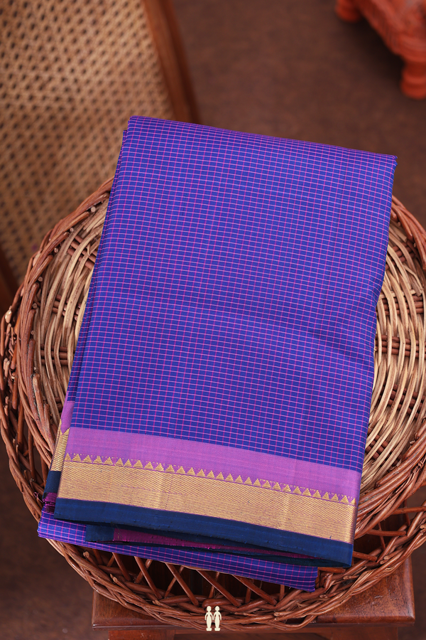 Kanchipuram Silk Saree In Royal Blue With Checks Design