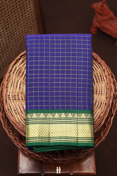 Kanchipuram Silk Saree In Royal Blue With Checks Design
