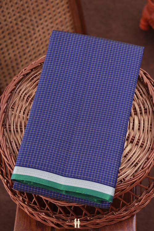 Kanchipuram Silk Saree In Royal Blue With Checks Design