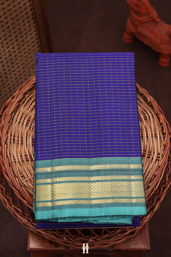 Kanchipuram Silk Saree In Royal Blue With Checks Design