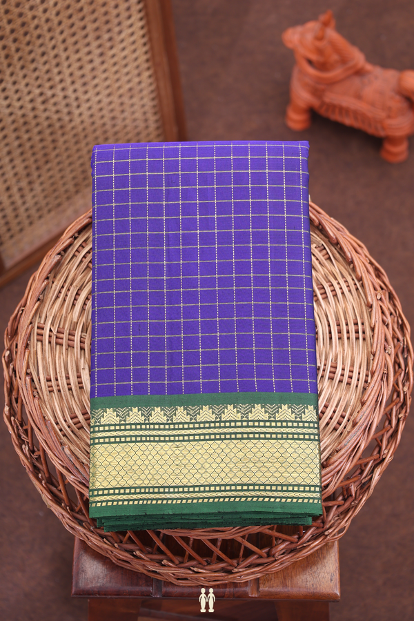 Kanchipuram Silk Saree In Royal Blue With Checks Design