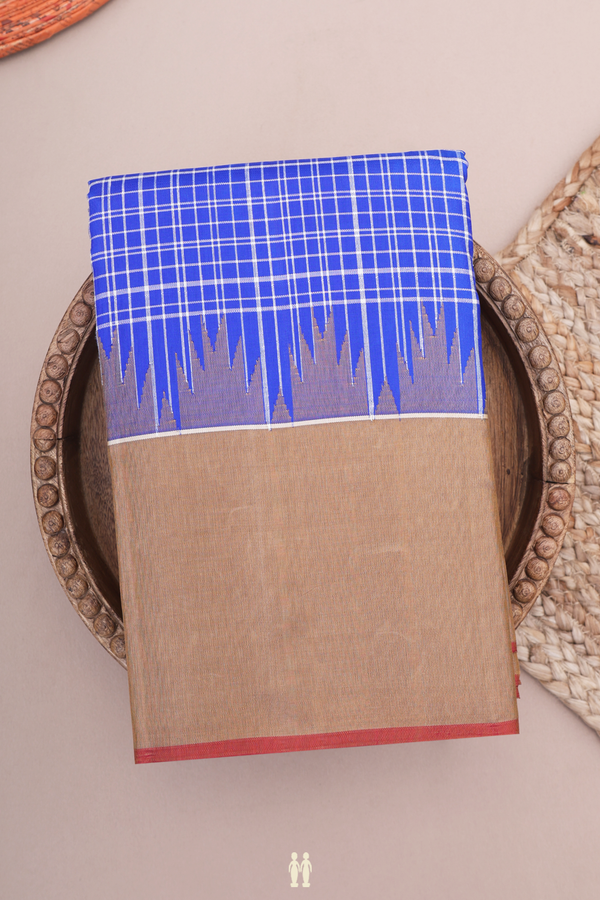Kanchipuram Silk Saree In Royal Blue With Checks Design
