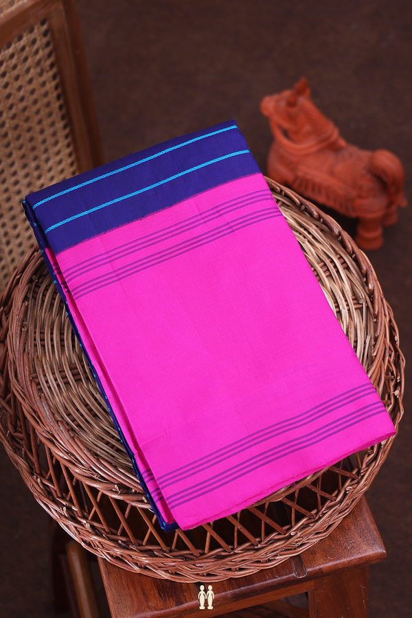 Kanchipuram Silk Saree In Royal Blue With Stripes Design