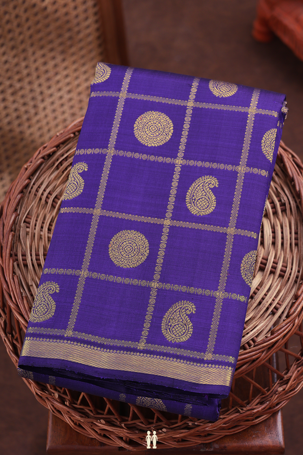 Kanchipuram Silk Saree In Royal Blue With Checks Design