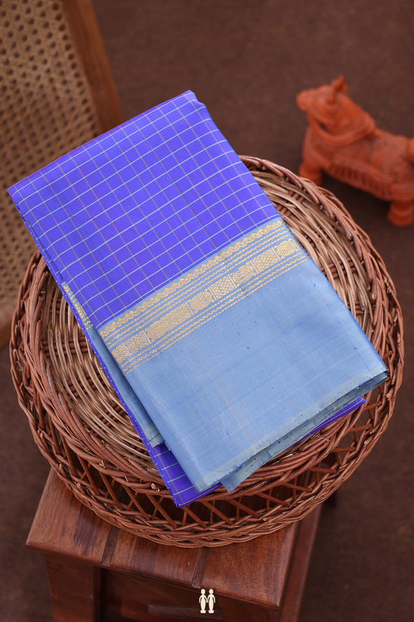 Kanchipuram Silk Saree In Royal Blue With Checks Design
