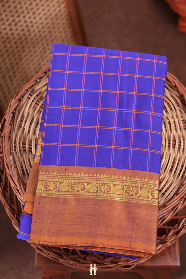 Kanchipuram Silk Saree In Royal Blue With Checks Design