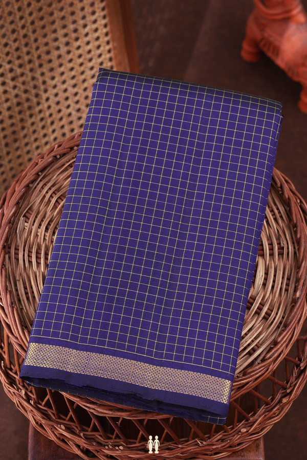 Kanchipuram Silk Saree In Royal Blue With Checks Design