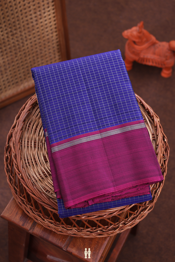 Kanchipuram Silk Saree In Royal Blue With Checks Design
